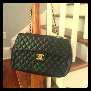 Large quilted black flap bag